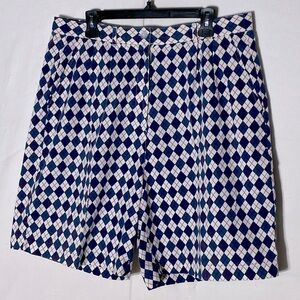 Vintage Tee-Wear High Rise Pleated Front Argyle Print Golf Shorts L